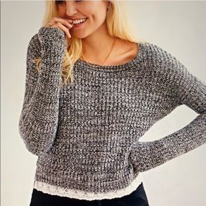 UO Kimchi Blue Lace Trimmed Cropped Sweater